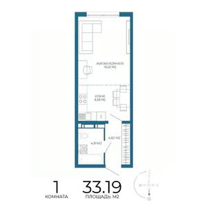 1-к квартира, строящийся дом, 33м2, 7/17 этаж